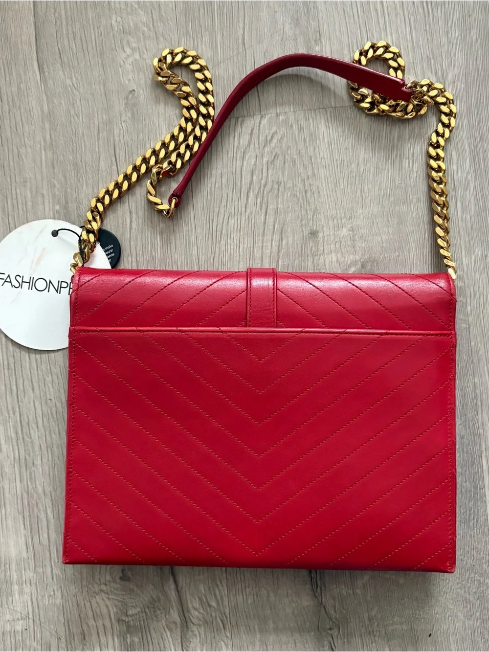 Saint Laurent Red Quilted Envelope Shoulder Bag with Gold Chain